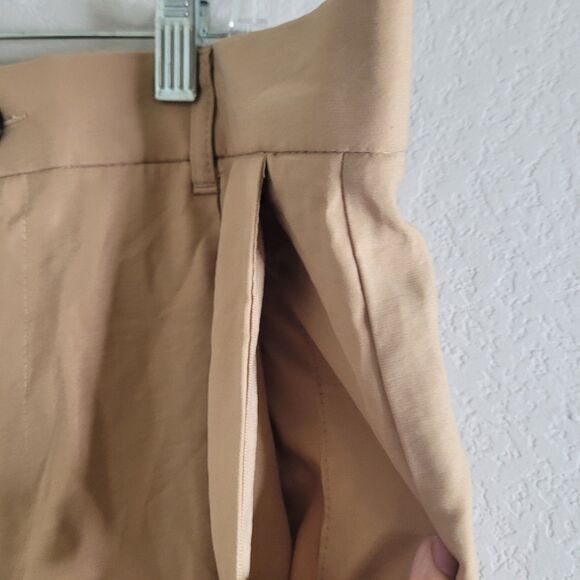 NEW Zara Large pants tall wide leg button zip pockets dress trousers khaki brown - Picture 5 of 12